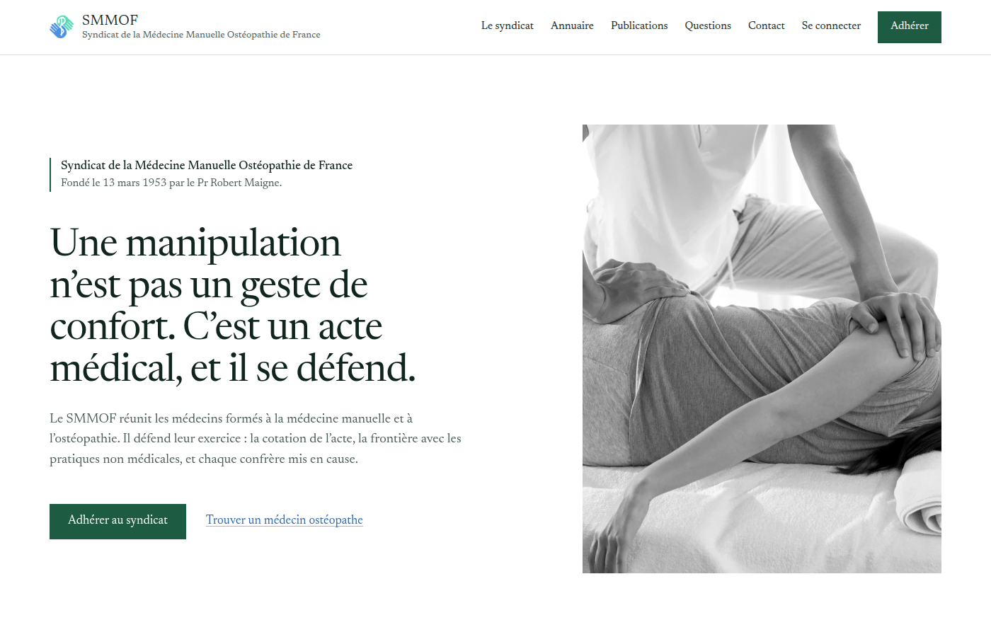 Site smmof.fr, Syndicat de la Médecine Manuelle Ostéopathie de France
